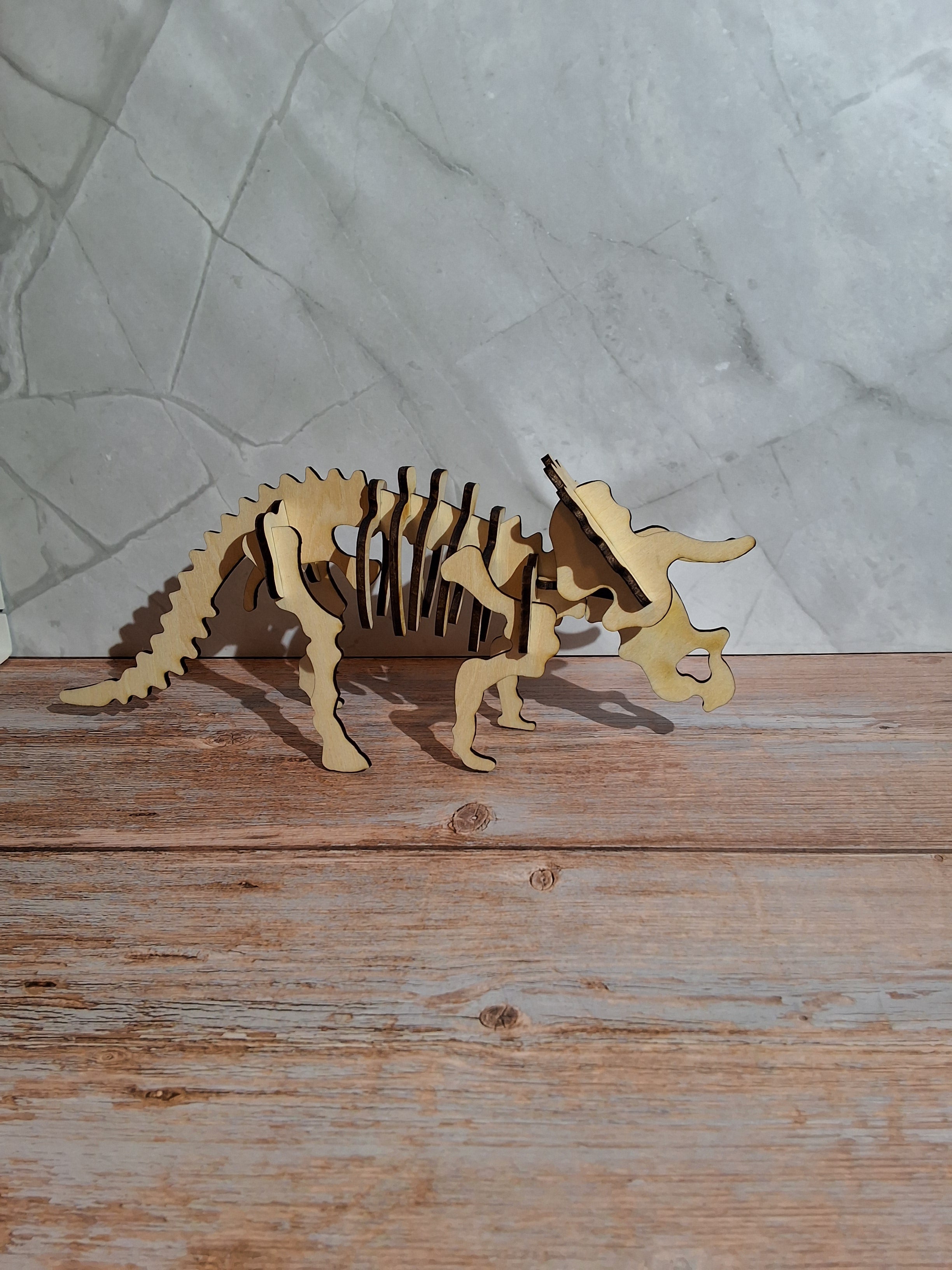 Triceratops 3D wooden dinosaur model